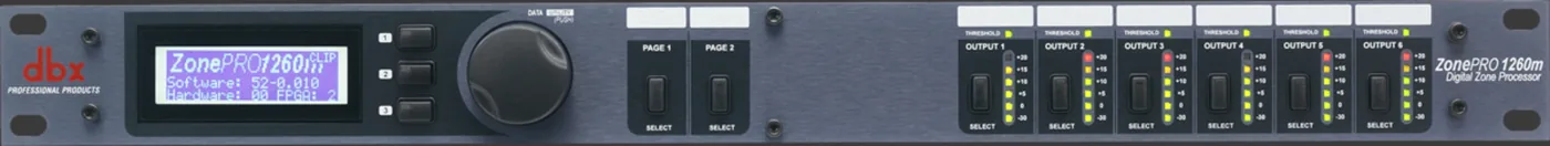 Front panel of a dbx ZonePRO 1260m digital zone processor